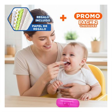 PACK2 CUIDADO BUCAL MODELO DEDAL PARA BEBE CON ESTUCHE ROSA DE PRACTICIDAD Y+PAPEL REGALO - 1