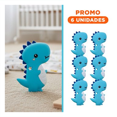 PACK6 RASCADOR SILICONA DISENO DINOSAURIO PARA BEBE AZUL CON PUNTA REDONDA - 1