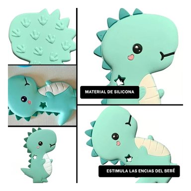 PACK2 LIMPIADOR SILICONA MODELO DINOSAURIO PARA BEBE VERDE CON AGARRE SEGURO Y+PAPEL REGALO - 3