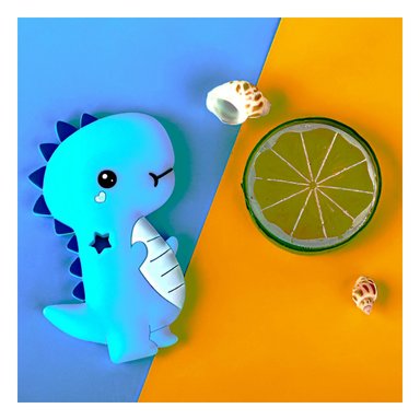 PACK4 JUGUETE SILICONA MODELO DINOSAURIO PARA BEBE AZUL DE RESISTENCIA ALTA Y+PAPEL REGALO - 5