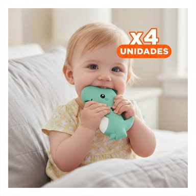 PACK4 MORDEDOR SILICONA DISENO DINOSAURIO PARA BEBE VERDE PARA USO PROLONGADO - 1