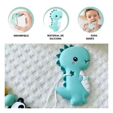 PACK4 MORDEDOR SILICONA DISENO DINOSAURIO PARA BEBE VERDE PARA USO PROLONGADO - 2