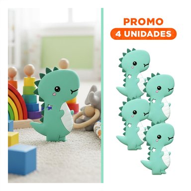 PACK4 JUGUETE SILICONA MODELO DINOSAURIO PARA BEBE VERDE DE RESISTENCIA ALTA Y+REGALO STICKER - 1