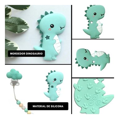 PACK4 JUGUETE SILICONA MODELO DINOSAURIO PARA BEBE VERDE DE RESISTENCIA ALTA Y+REGALO STICKER - 2