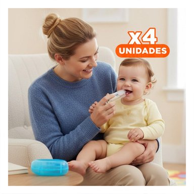 PACK4 CEPILLO SILICONA ESTILO DEDAL PARA BEBE CON ESTUCHE AZUL PARA JUGAR - 1