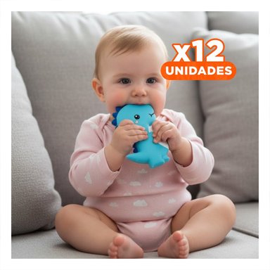 PACK12 JUGUETE SILICONA FORMA DINOSAURIO PARA BEBE AZUL CON FORMA ANIMAL - 1