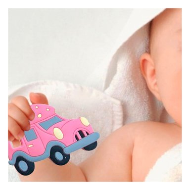 PACK2 ANILLO MASTICABLE INFANTIL EN SILICONA CON PUNTOS ROSADO - 2