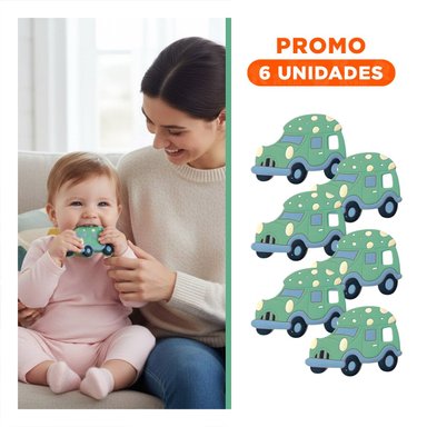 PACK6 RECURSO DE DENTICION CON DISEÑO DE CARRO EN SILICONA VERDE - 1