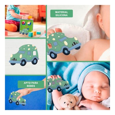 JUGUETE SENSORIAL PARA BEBE EN SILICONA DISEÑO CARRO VERDE Y+POST IT - 1