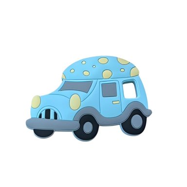 MASTICADOR INFANTIL DE SILICONA CON FORMA DE CARRO Y PUNTOS CELESTE Y+PAPEL REGALO - 1