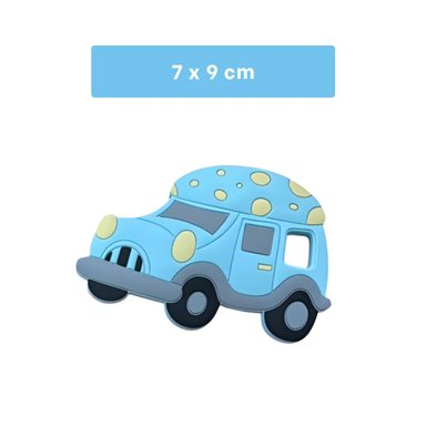 MASTICADOR INFANTIL DE SILICONA CON FORMA DE CARRO Y PUNTOS CELESTE Y+PAPEL REGALO - 4
