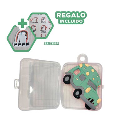 SOLUCION DE DENTICION PARA BEBE EN SILICONA CARRO VERDE Y+REGALO STICKER - 1