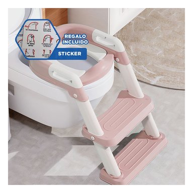SILLA PARA BANO CON ESCALERA ROSADO AJUSTABLE Y ANTIDESLIZANTE Y+REGALO STICKER - 1