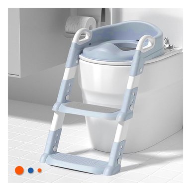 SILLA ANTIDESLIZANTE DE INODORO CON ESCALERA AZUL CLARO Y+POST IT - 2