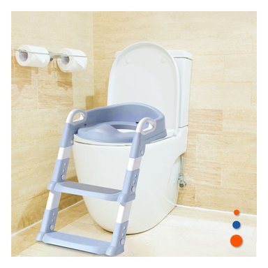 ASIENTO ANTIDESLIZANTE DE INODORO CON ESCALERA AZUL CLARO - 2