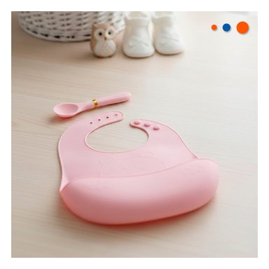 PACK2 DELANTAL CON CUCHARA DE SILICONA ROSADO OSITO SEGURO PARA BEBE Y+PAPEL REGALO - 2