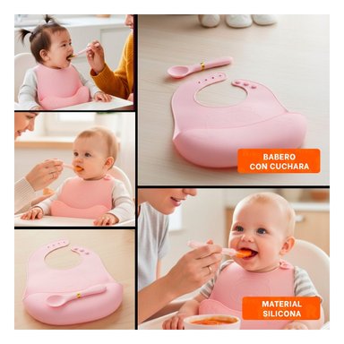 PACK2 DELANTAL CON CUCHARA DE SILICONA ROSADO OSITO SEGURO PARA BEBE Y+PAPEL REGALO - 3