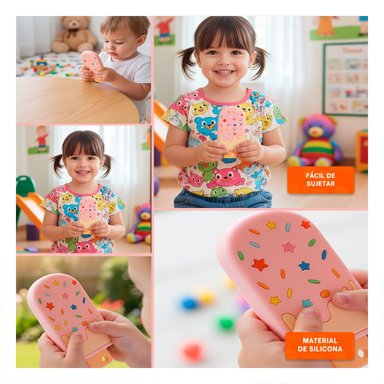 PACK6 AGARRE DE SILICONA CON FORMA DE HELADO ROSADO CLARO FACIL DE LIMPIAR Y+PAPEL REGALO - 3
