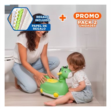 PACK2 CUBETA COMODA JIRAFA CON RUEDAS VERDE MOVIL Y FACIL DE USAR Y+PAPEL REGALO - 1