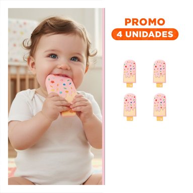 PACK4 MORDEDOR DE SILICONA CON FORMA DE HELADO ROSADO CLARO SUAVE Y+REGALO STICKER - 1