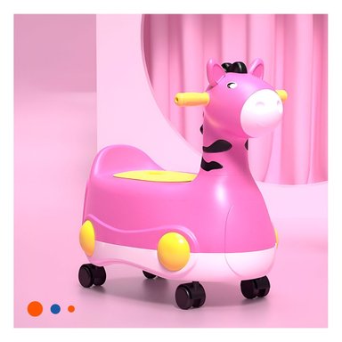 PACK4 TINA INFANTIL JIRAFA CON RUEDAS ROSADO LIGERA Y MOVIL PARA HOGAR Y+PAPEL REGALO - 2