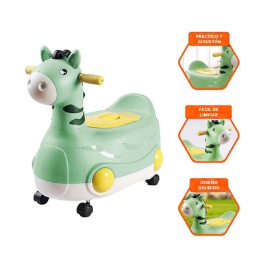 BACIN LIGERO JIRAFA CON RUEDAS VERDE COMODO Y PRACTICO PARA HOGAR - 3