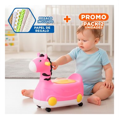 PACK2 CUBETA INFANTIL JIRAFA CON RUEDAS ROSADO LIGERA Y FACIL DE MOVER Y+PAPEL REGALO - 1