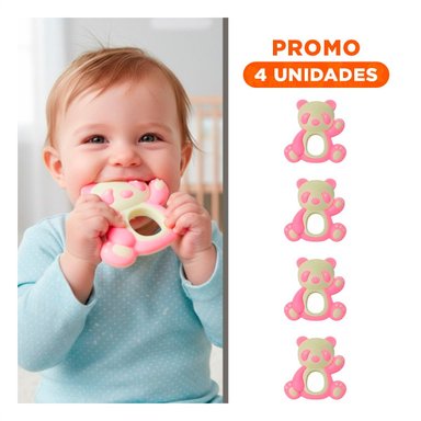 PACK4 MORDEDOR DE SILICONA OSO ROSADO CLARO SUAVE Y FACIL DE LIMPIAR Y+REGALO STICKER - 1