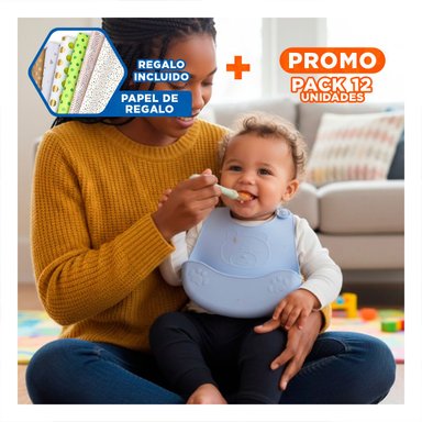 PACK12 PECHERA DE SILICONA CELESTE OSITO LIGERO PARA BEBE Y+PAPEL REGALO - 1