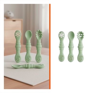 SET 3 PRE CUCHARAS PARA BEBE COMIDA SUAVE Y FACIL DE TOMAR COLOR VERDE - 3