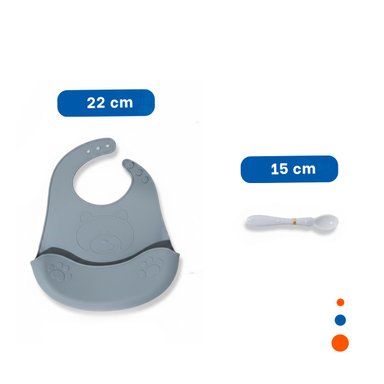 PACK6 DELANTAL CON CUCHARA DE SILICONA PLOMO OSITO RESISTENTE PARA BEBE Y+REGALO STICKER - 4