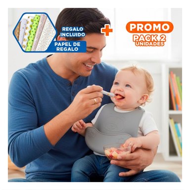 PACK2 GUARDAPECHOS CON CUCHARA DE SILICONA PLOMO OSITO FACIL DE PONER Y USAR Y+PAPEL REGALO - 1