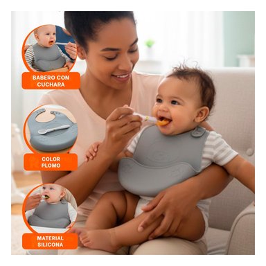 GUARDAPECHOS CON CUCHARA DE SILICONA PLOMO OSITO FACIL DE USAR Y LIMPIAR Y+PAPEL REGALO - 3