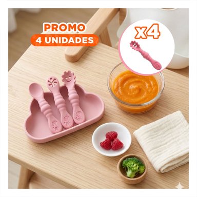 PACK4 SET 3 PRE CUCHARAS PARA YOGUIS DEL BEBE COMODO Y SEGURO COLOR ROSADO - 1