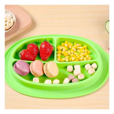 PACK6 PLATO DE SILICONA CARITA FELIZ VERDE CON 3 ESPACIOS - 2