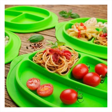 PACK6 PLATO DE SILICONA CARITA FELIZ VERDE CON 3 ESPACIOS - 5