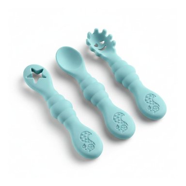 PACK 3 PRE CUCHARAS PARA BEBE PRACTICO Y RESISTENTE EN COMEDOR COLOR CELESTE Y+REGALO STICKER - 3