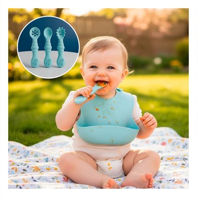 PACK 3 PRE CUCHARAS PARA BEBE PRACTICO Y RESISTENTE EN COMEDOR COLOR CELESTE Y+REGALO STICKER - 5