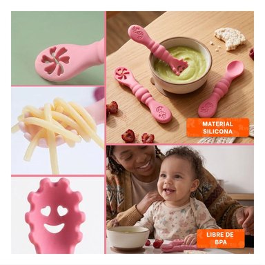 SET 3 PRE CUCHARAS COMODO Y SEGURO PARA BEBE EN HOGAR ROSADO Y+POST IT - 1