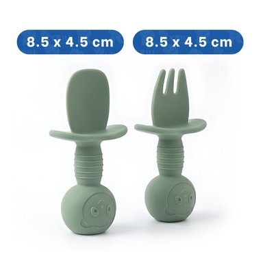 COLECCION 2 PRE CUCHARA Y TENEDOR MANGO CORTO OSITO VERDE OSCURO PARA PICNIC Y+LIGAS REGALO - 4