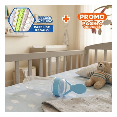 PACK4 CHUPO CON CUCHARA PARA COMIDA LIQUIDA Y SOLIDA FACIL CELESTE Y+PAPEL REGALO - 1