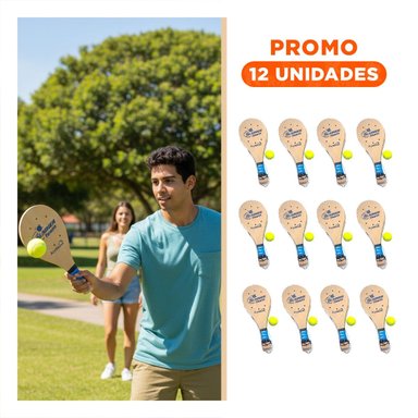 PACK12 RAQUETAS DE PLAYA PARA ADULTO CON PELOTA PARA JUEGO EN ARENA Y+REGALO STICKER - 1