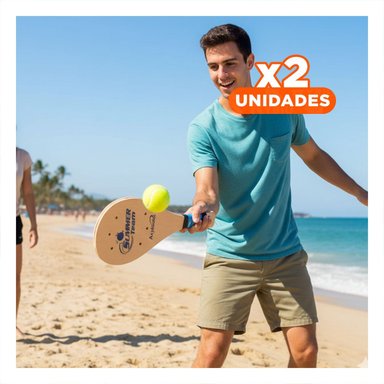 PACK2 PALETAS DE PLAYA PARA ADULTO CON PELOTA PARA JUEGO EN PAREJA Y+REGALO STICKER - 1