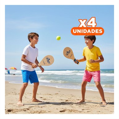 PACK4 RAQUETAS DE PLAYA JUNIOR CON PELOTA SET RECREATIVO - 1