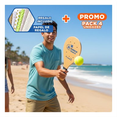 PACK4 PALETAS PLAYERAS PARA ADULTO CON PELOTA PARA PLAYA Y JARDIN Y+PAPEL REGALO - 1