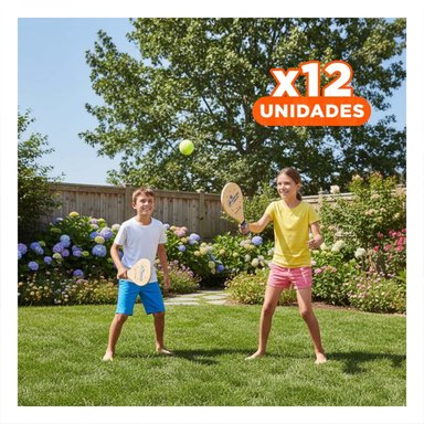 PACK12 COMBO DE PALETAS DE PLAYA JUNIOR CON PELOTA PARA VERANO INFANTIL - 1