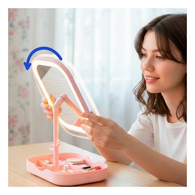 MODULO TOCADOR CON LUZ LED CUADRADO ROSADO Y DIVISIONES INFERIORES Y+PAPEL REGALO - 5