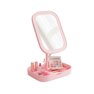 PACK4 ESTACION DE BELLEZA CON ESPEJO LED CUADRADO ROSADO Y ORGANIZADOR Y+PAPEL REGALO - 3