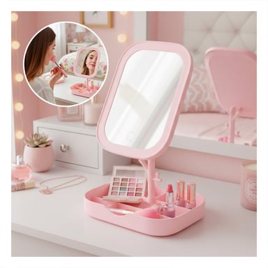KIT TOCADOR CON LUZ LED CUADRADO ROSADO Y BANDEJA MULTIFUNCIONAL Y+POST IT - 2