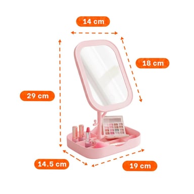 KIT TOCADOR CON LUZ LED CUADRADO ROSADO Y BANDEJA MULTIFUNCIONAL Y+POST IT - 4